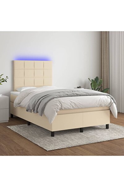 Concept Pat cu arcuri, saltea și LED, crem, 120x200 cm, textil