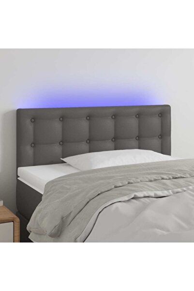 Concept Tăblie de pat cu LED, gri, 80x5x78/88 cm, piele ecologică