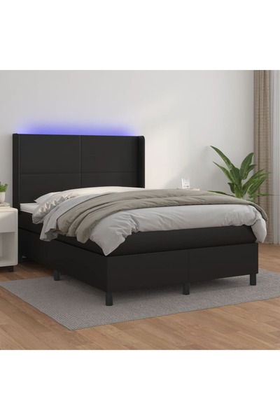 Concept Κρεβάτι με ελατήρια, στρώμα και LED, μαύρο, 140x200cm, οικολογικό Δερ...