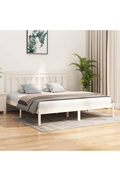 Concept Cadru de pat, alb, 200x200 cm, lemn masiv