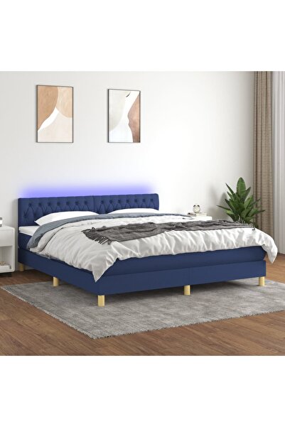 Concept Pat cu arcuri, saltea și LED, albastru, 180x200 cm, textil