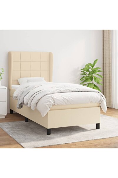 Concept Pat box spring cu saltea, crem, 100x200 cm, textil