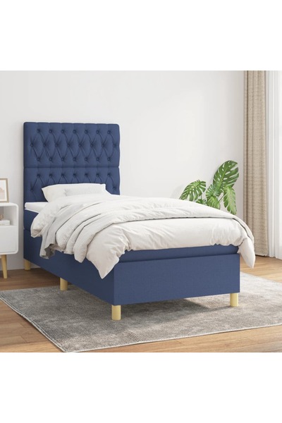 Concept Pat box spring cu saltea, albastru, 90x190 cm, textil