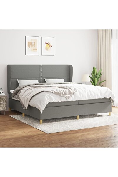 Concept Pat box spring cu saltea, gri închis, 200x200 cm, textil