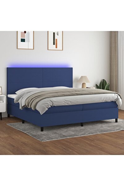 Concept Κρεβάτι με ελατήρια, στρώμα και LED, μπλε, 200x200 cm, ύφασμα