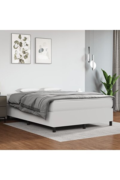 Concept Pat box spring cu saltea, alb, 140x190 cm, piele ecologică
