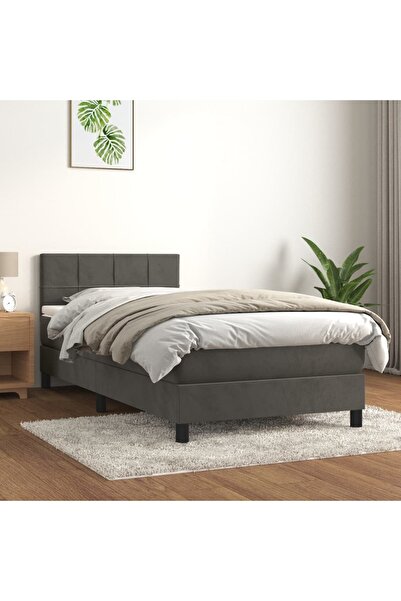 Concept Pat box spring cu saltea, gri închis, 90x200 cm, catifea