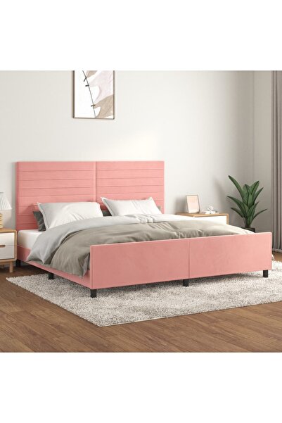 Concept Cadru de pat cu tăblie, roz, 200x200 cm, catifea