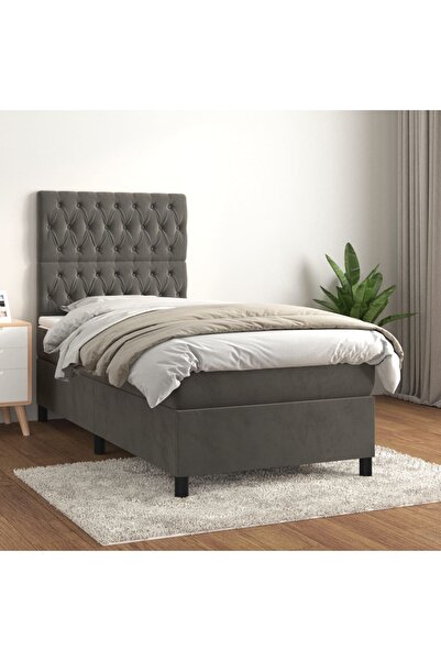 Concept Pat box spring cu saltea, gri închis, 80x200 cm, catifea