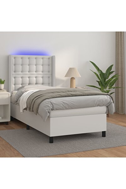 Concept Κρεβάτι Continental με στρώμα & LED, λευκό, 80x200 cm, Δερμάτινο