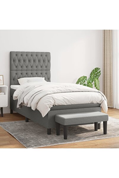 Concept Pat box spring cu saltea, gri închis, 90x190 cm, textil