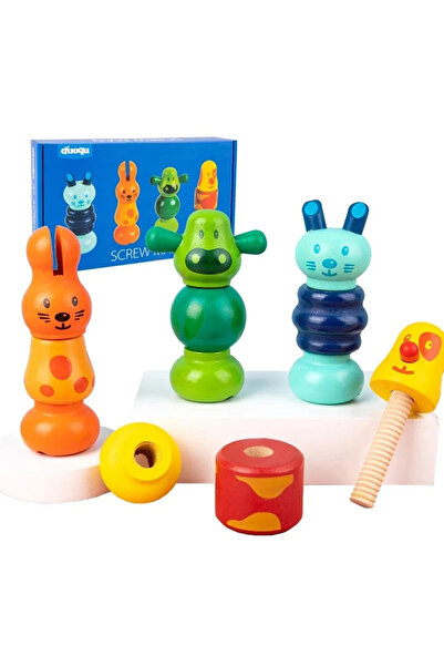 OEM Παιχνίδι κινητικών δεξιοτήτων με 12 ξύλινα κομμάτια, βιδωτά ζωάκια, πολύχ...