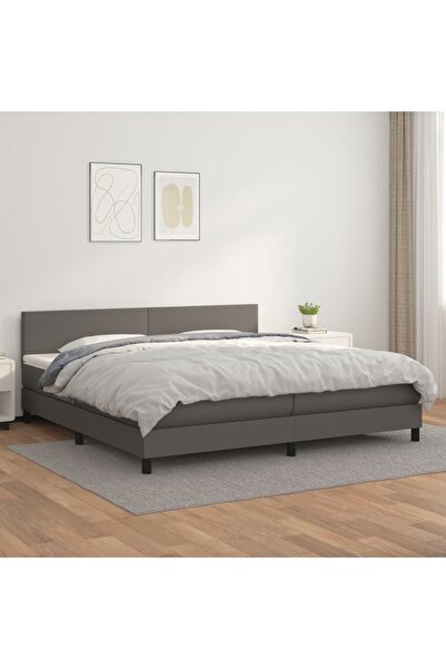 Concept Pat box spring cu saltea, gri, 200x200 cm, piele ecologică