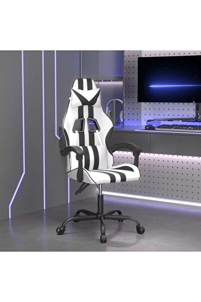 Concept Πολυθρόνα gaming, μαύρη και άσπρη, οικολογικό Δερμάτινο