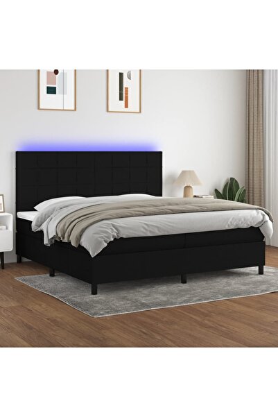 Concept Pat cu arcuri, saltea și LED, negru, 200x200 cm, textil