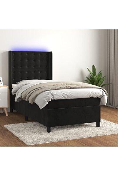 Concept Pat cu arcuri, saltea și LED, negru, 90x190 cm, catifea
