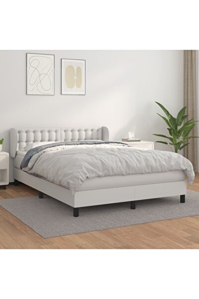 Concept Pat box spring cu saltea, alb, 140x200 cm, piele ecologică