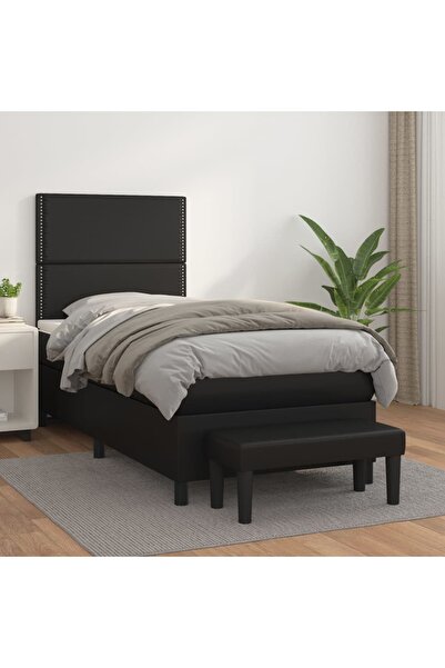 Concept Pat box spring cu saltea, negru, 100x200 cm, piele ecologică