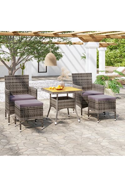 Concept Garden furniture set, 5 pieces, grey, polyrattan and acacia wood