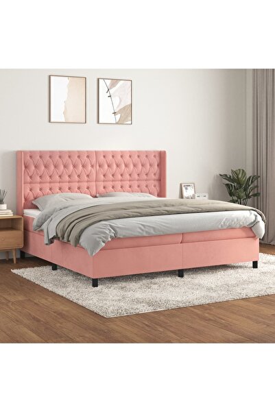 Concept Pat box spring cu saltea, roz, 200x200 cm, catifea
