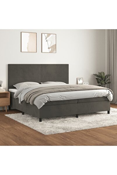 Concept Pat box spring cu saltea, gri închis, 200x200 cm, catifea