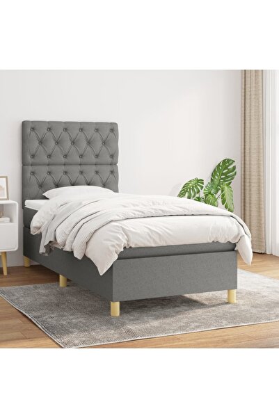 Concept Pat box spring cu saltea, gri închis, 80x200 cm, textil