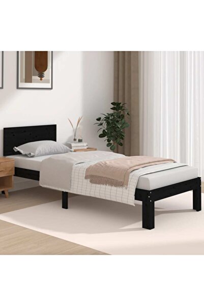 Concept Μικρό σκελετό κρεβατιού Μονό 2FT6, μαύρο, 75x190 εκ., μασίφ ξύλο