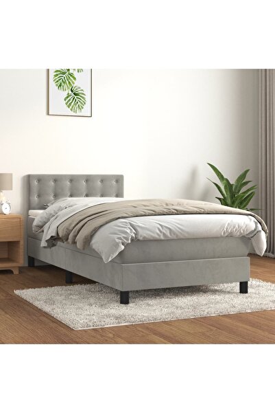 Concept Pat box spring cu saltea, gri deschis, 90x190 cm, catifea