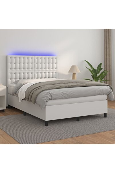 Concept Pat box spring cu saltea, alb, 140x190 cm, piele ecologică