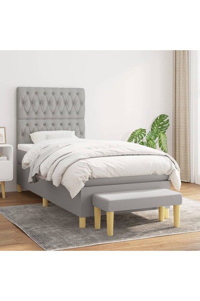 Concept Pat box spring cu saltea, gri deschis, 100x200 cm, textil