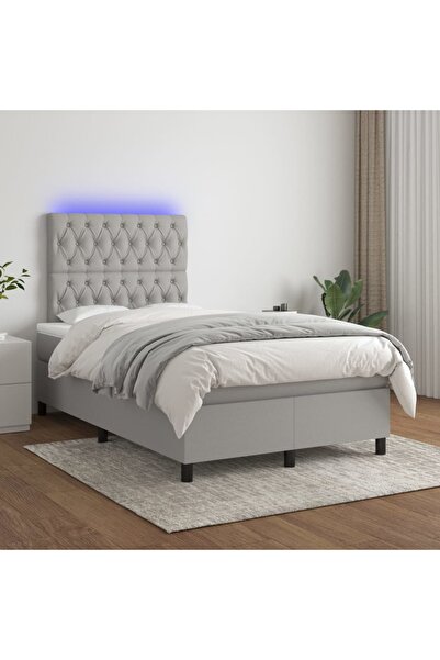 Concept Κρεβάτι με ελατήρια, στρώμα και LED, ανοιχτό γκρι, 120x200 cm, ύφασμα