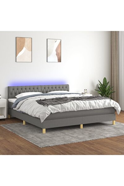 Concept Pat cu arcuri, saltea și LED, gri închis, 180x200 cm, textil