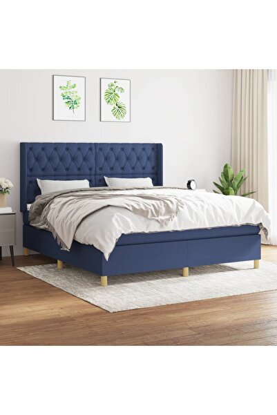 Concept Pat continental cu saltea, albastru, 160x200cm, material textil