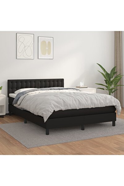 Concept Pat box spring cu saltea, negru, 140x190 cm, piele ecologică