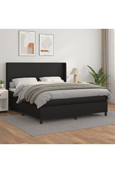 Concept Pat box spring cu saltea, negru, 180x200 cm, piele ecologică