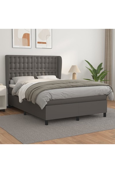 Concept Pat box spring cu saltea, gri, 140x190 cm, piele ecologică