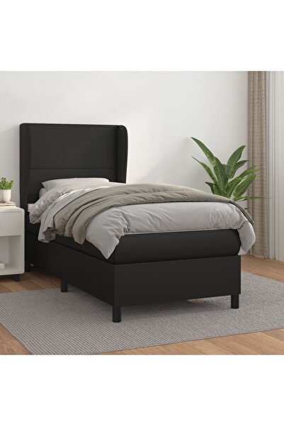 Concept Κρεβάτι Continental με στρώμα, μαύρο, 80x200 cm, οικολογικό Δερμάτινο