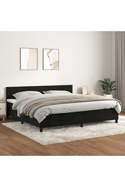 Concept Pat box spring cu saltea, negru, 200x200 cm, catifea