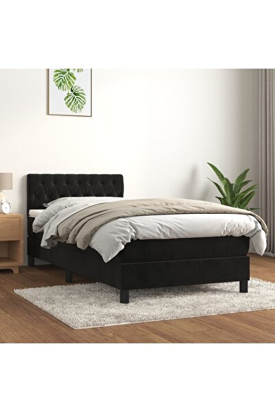 Concept Pat box spring cu saltea, negru, 90x190 cm, catifea