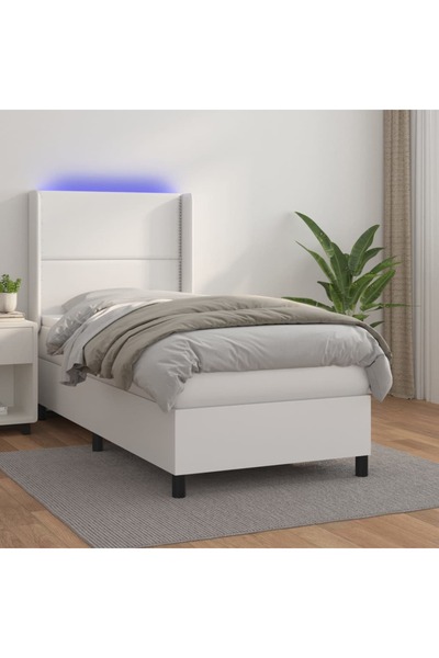 Concept Pat cu arcuri, cu saltea și LED, alb, 100x200 cm, piele