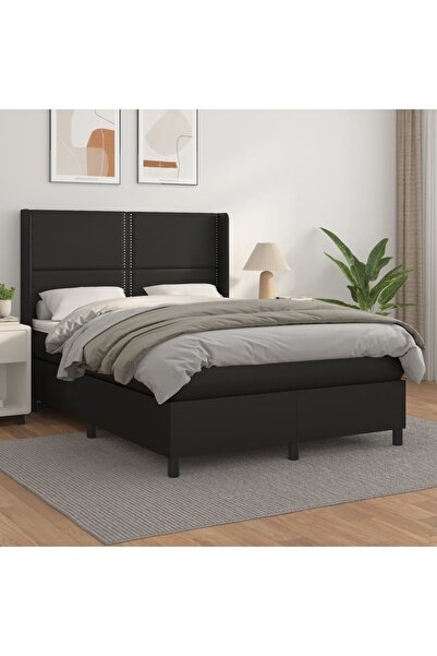 Concept Pat box spring cu saltea, negru, 140x190 cm, piele ecologică