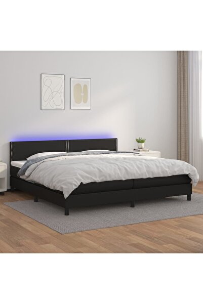 Concept Κρεβάτι με ελατήρια, στρώμα και LED, μαύρο, 200x200cm, οικολογικό Δερ...