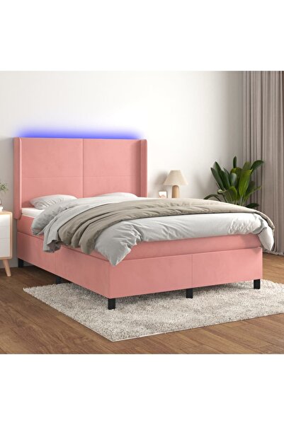 Concept Pat cu arcuri, saltea și LED, negru, 140x200 cm, catifea