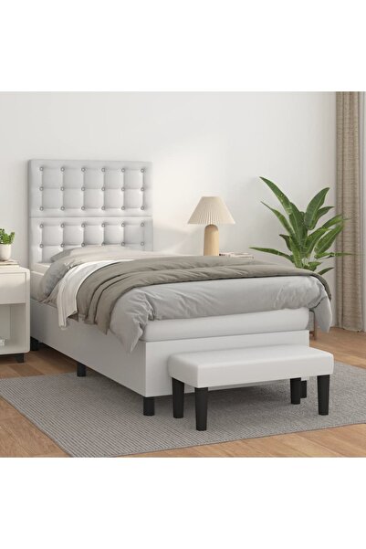 Concept Pat box spring cu saltea, alb, 90x200 cm, piele ecologică