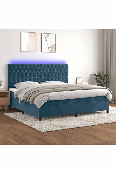 Concept Κρεβάτι με ελατήρια, στρώμα και LED, μπλε σκούρο, 200x200 cm, Βελούδο