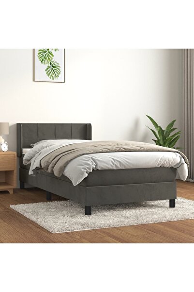 Concept Pat box spring cu saltea, gri închis, 80x200 cm, catifea