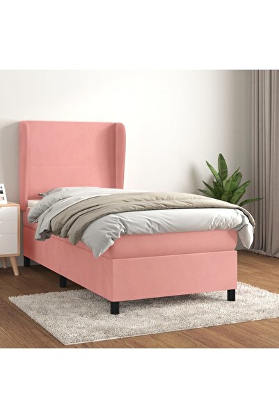 Concept Pat box spring cu saltea, roz, 90x190 cm, catifea