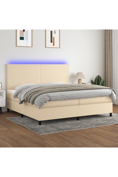 Concept Κρεβάτι με ελατήρια, στρώμα και LED, κρεμ, 200x200 cm, ύφασμα