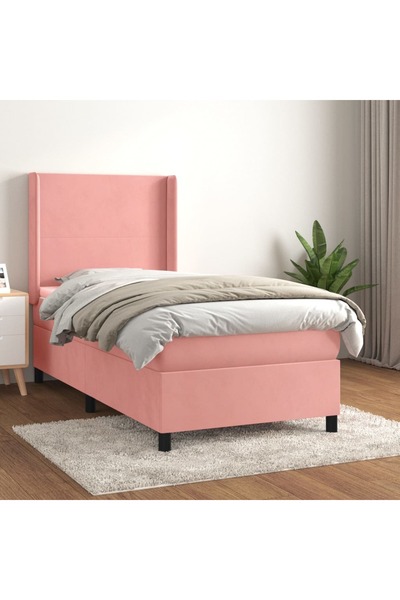 Concept Pat box spring cu saltea, roz, 80x200 cm, catifea