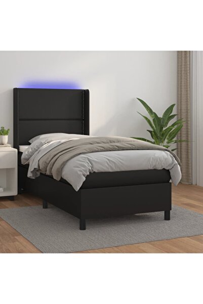 Concept Κρεβάτι με ελατήρια, στρώμα και LED, μαύρο, 100x200cm, οικολογικό Δερ...